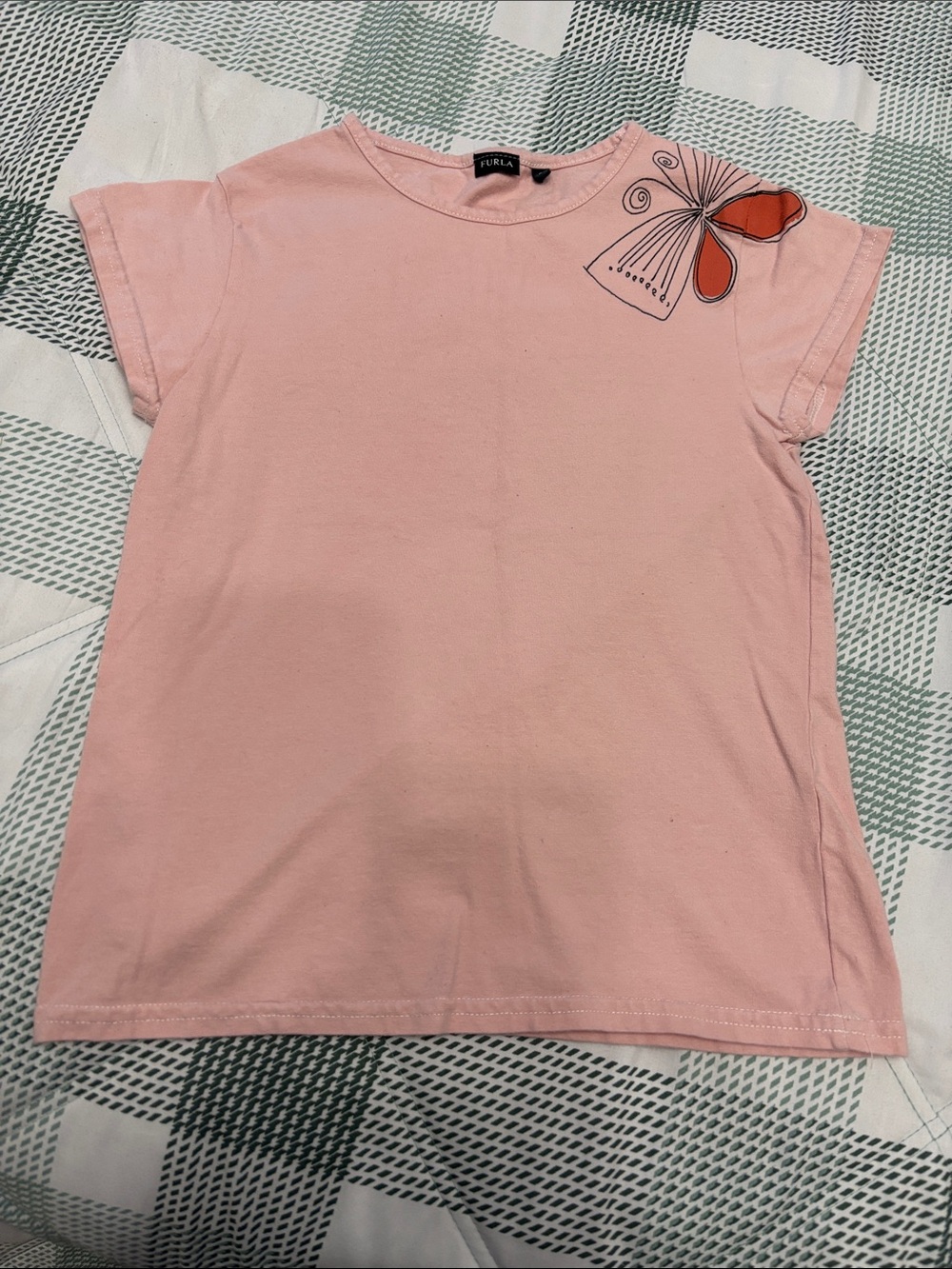 Furla Pink Short Sleeve Tee with Orange Butterfly Accent